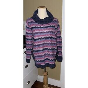Country Rose Pink Cowl Neck Knitted Sweater Fair Isle Multicolored Button Med